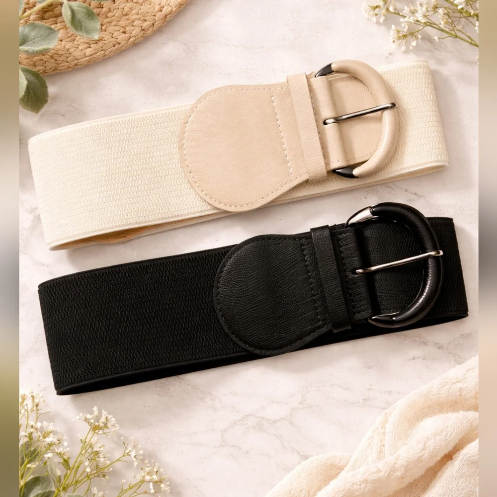Elegant Black and Cream Women's‎ Belt Set